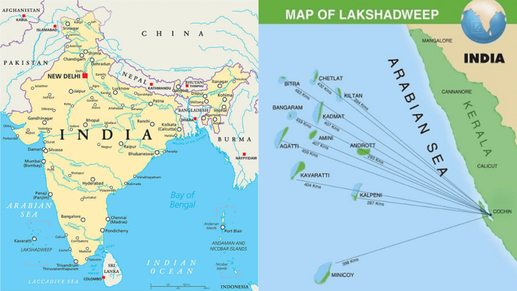 लक्षद्वीप भारत के नक्शे में कहां है 